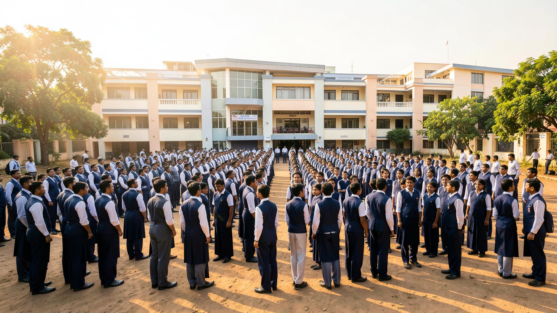 Students gathered for the morning assembly at the school ground